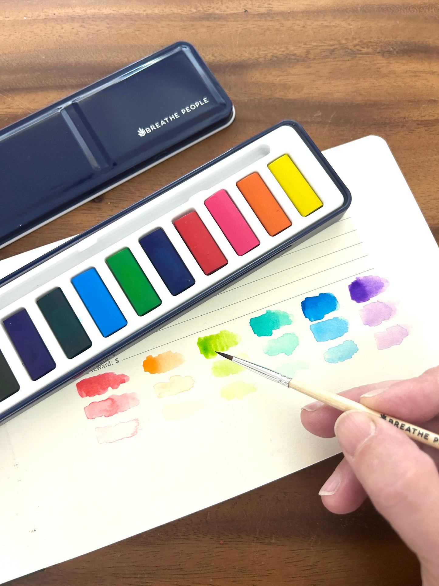 Watercolor Set- 12 Artist Grade Color Tin + Wood Paintbrush