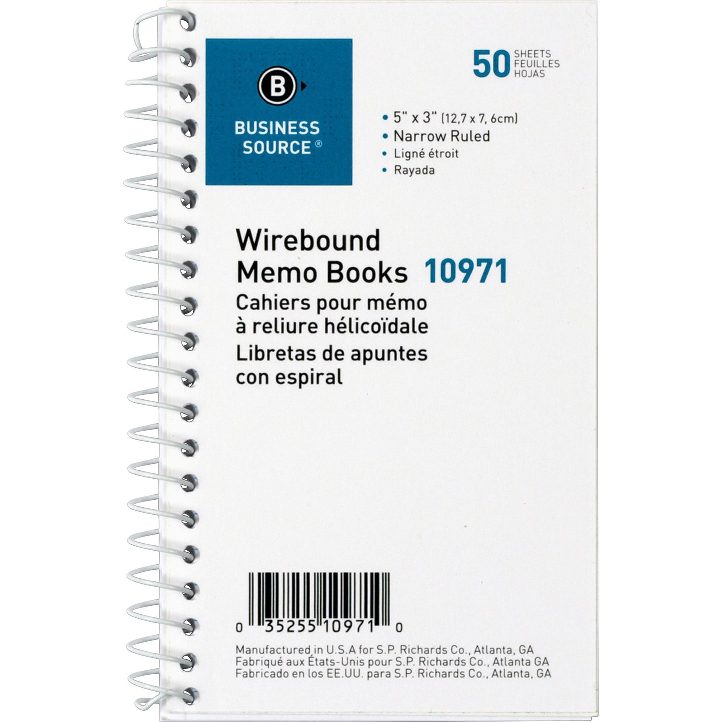 BS 10971 Side Wirebound Ruled Memo Book, 3 x 5