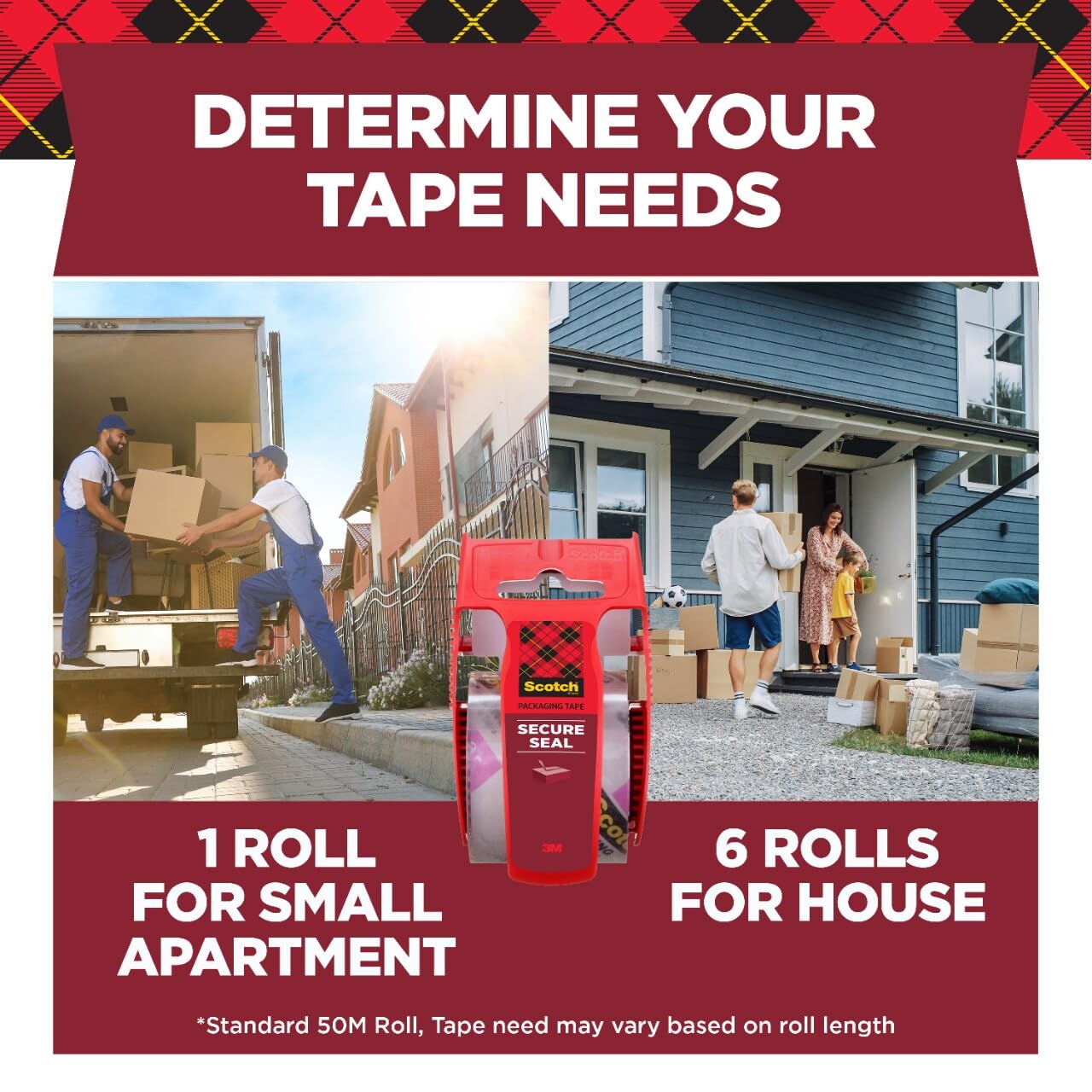 Scotch Secure Seal Packing Tape, with Dispenser 1.88 in x 800 in.