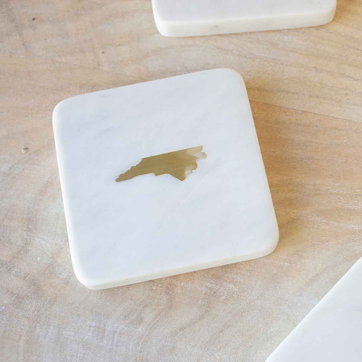 North Carolina Marble Coasters White/Brass 4x4 Set of 4
