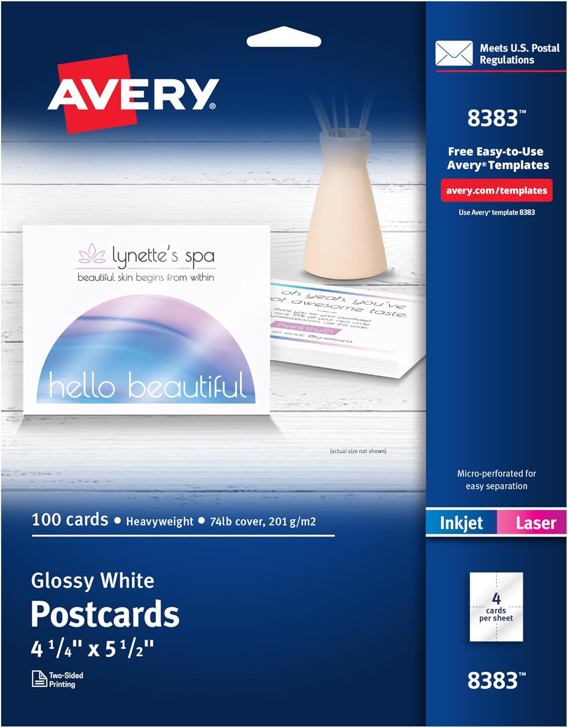Avery Printable Postcards, Glossy White