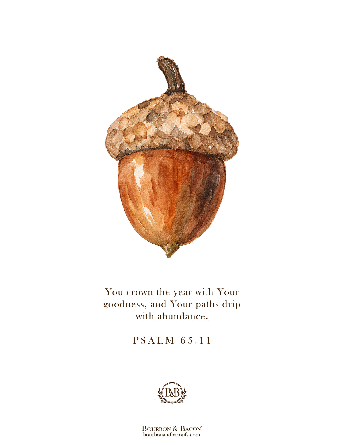 Autumn Cozy Cottage Wall Art Print - Acorn with Bible Verse