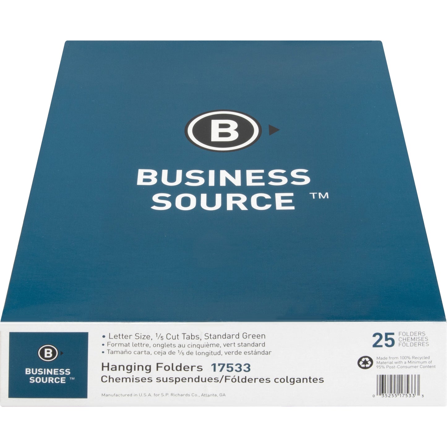 Business Source Letter Hanging Folders, Green