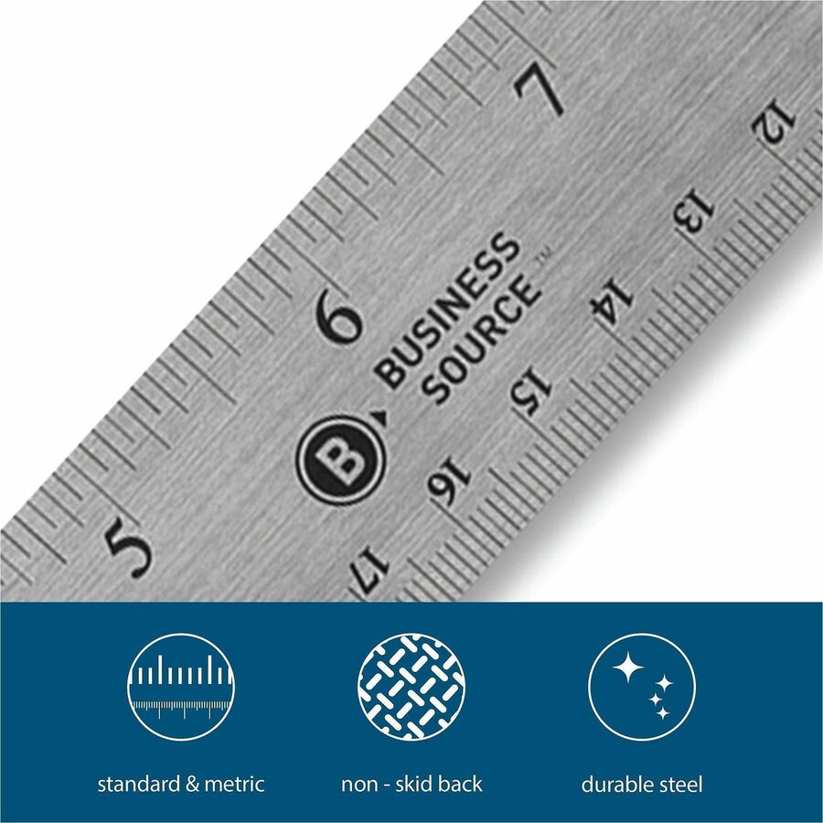 Business Source 12" Nonskid Stainless Steel Ruler