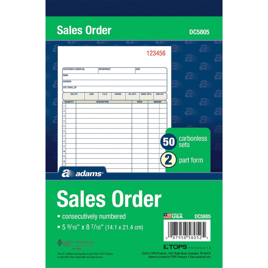 2-Part Carbonless Sales Order Book, 5 9/16" x 8 7/16"