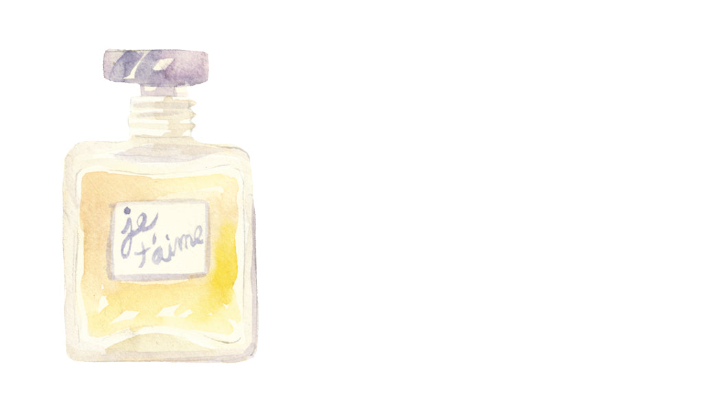 Perfume bottle with marble cap on a white background