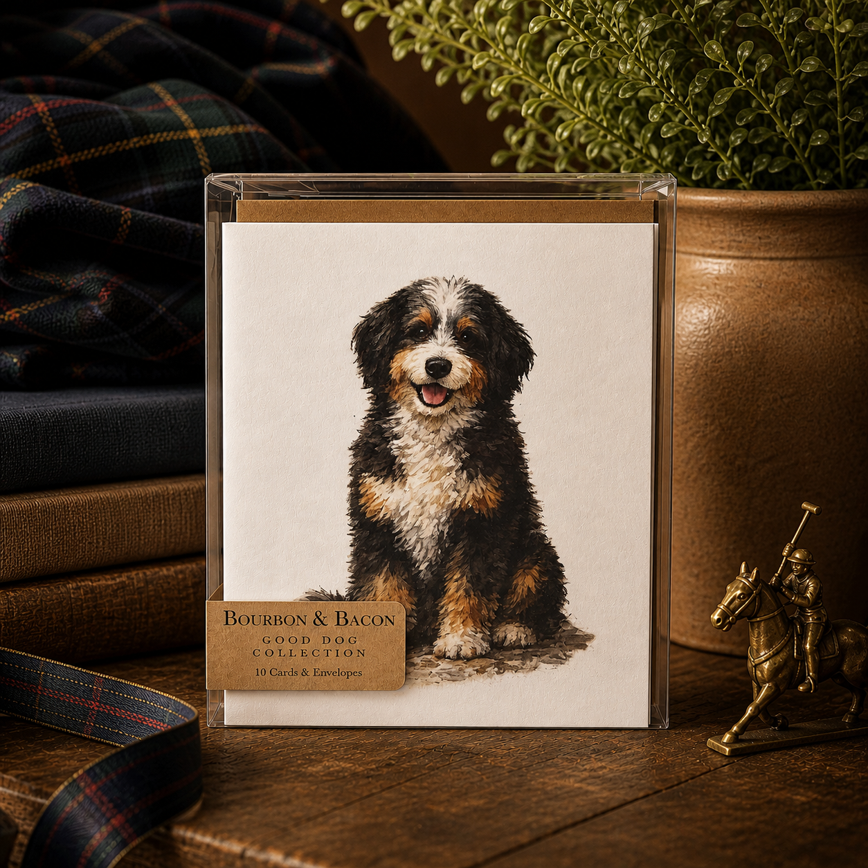 Bernedoodle Watercolor Note Card Set – Box of 10 with Kraft Envelopes
