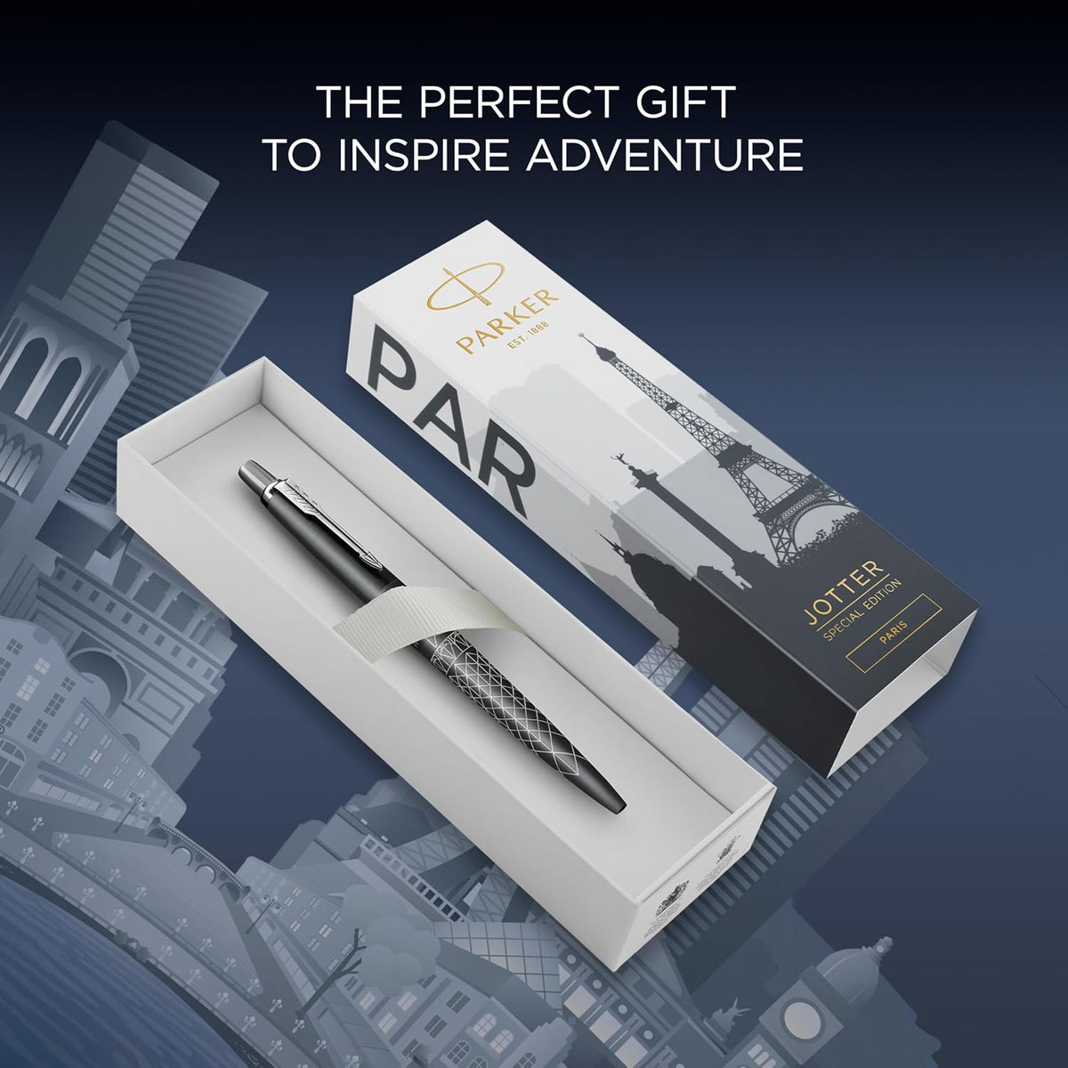 Parker Jotter Ballpoint Pen | Special Edition | Paris Grey with Chrome Trim | Medium Point | Blue Ink | Gift Box (Copy)