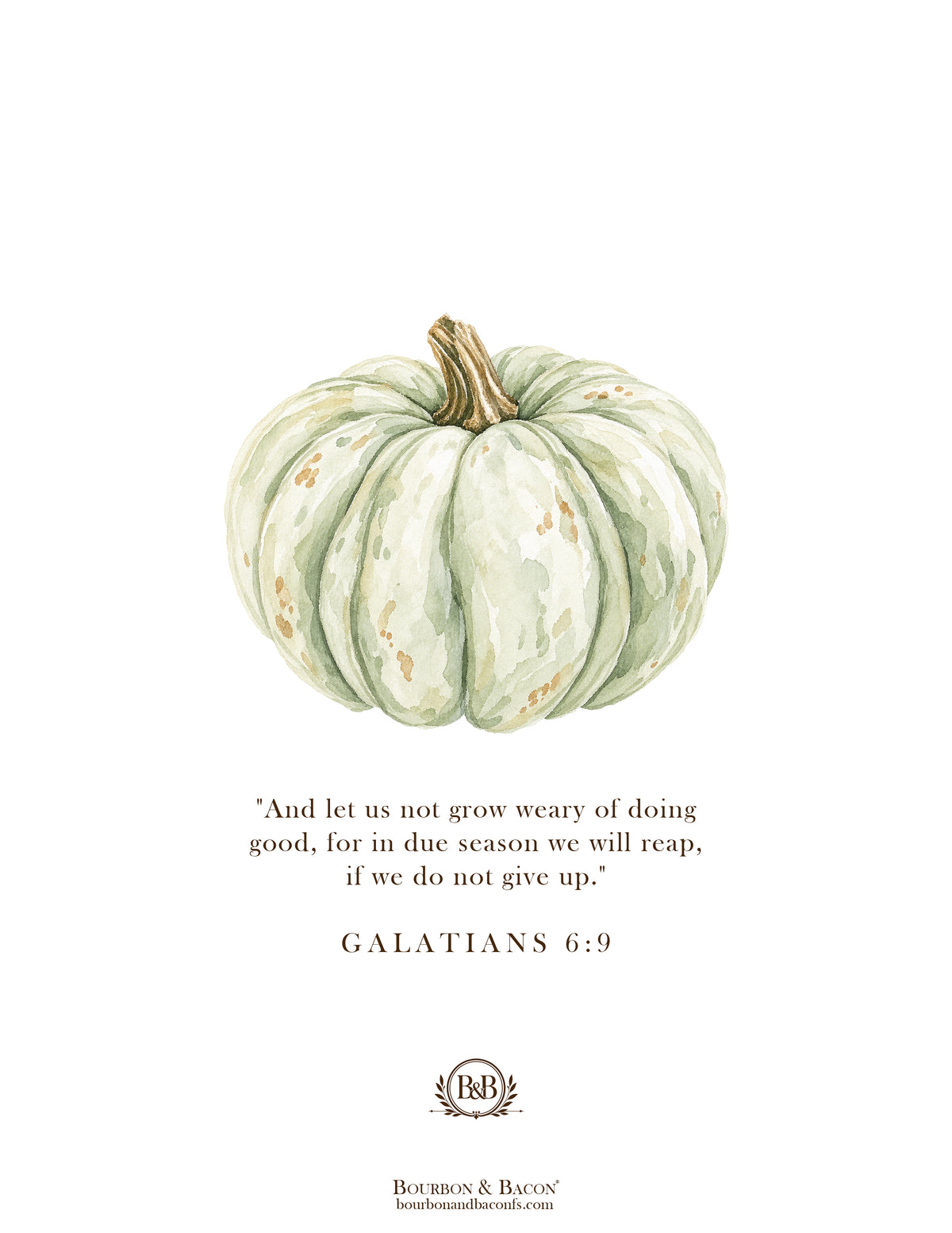 Autumn Cozy Cottage Wall Art Print - Green Heirloom Pumpkin with Bible Verse