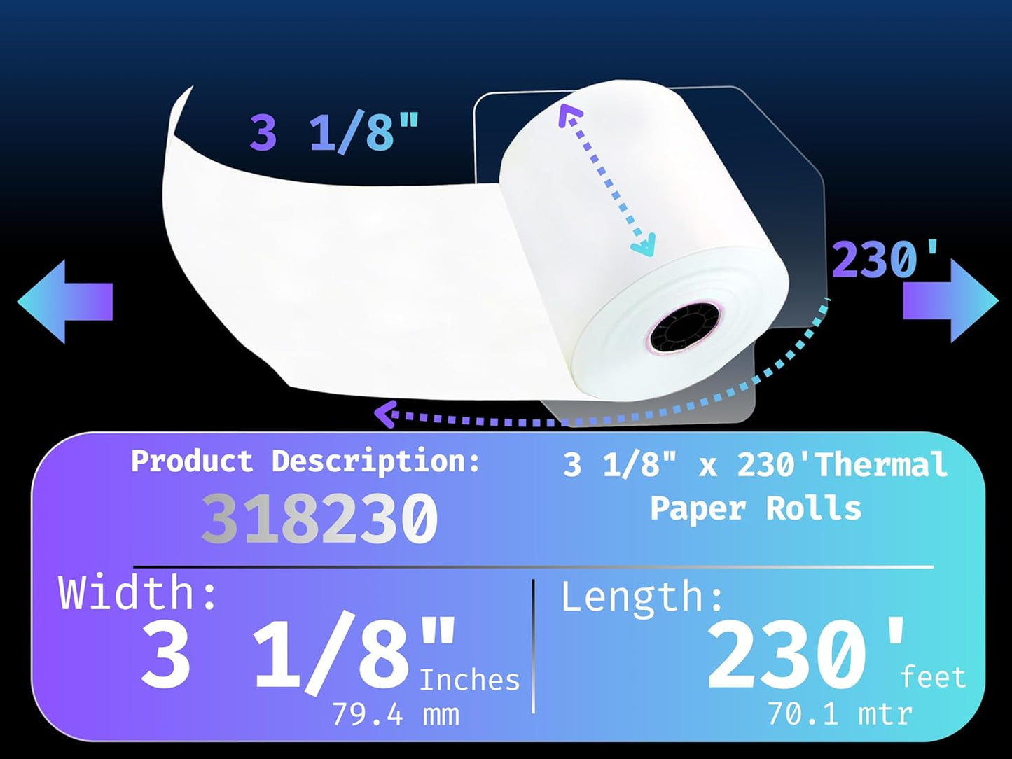 3 1/8 x 230 Thermal Paper Receipt Rolls