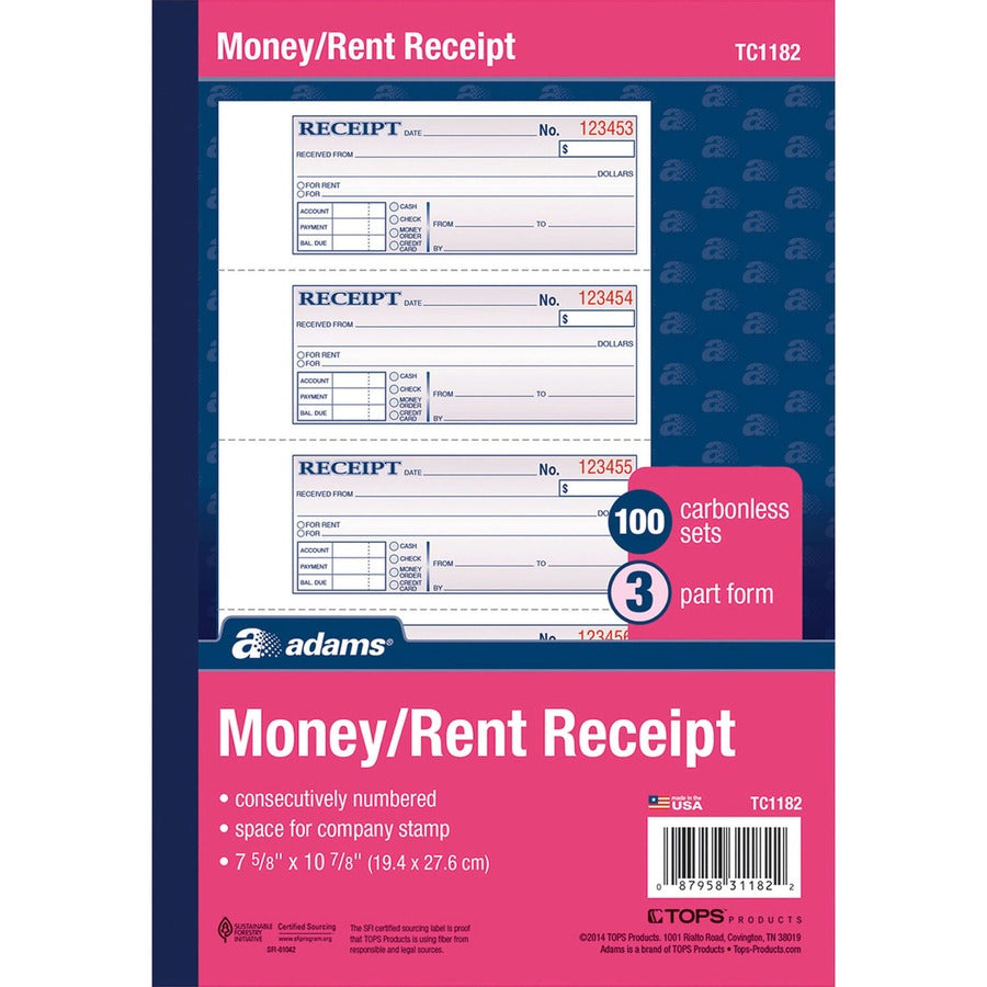 Adams Spiral 2-part Money/Rent Receipt Book
