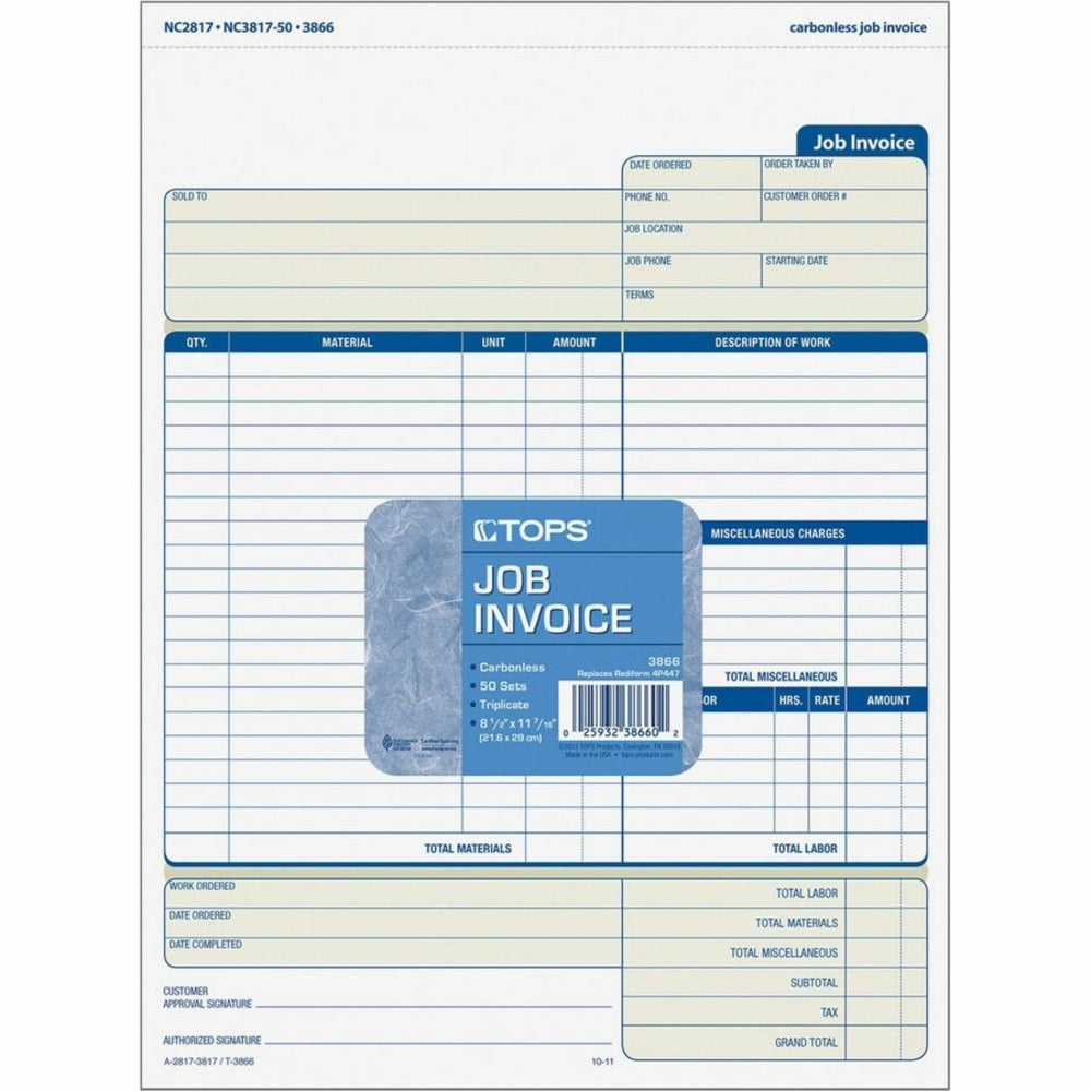 TOPS 3-Part Job Invoices