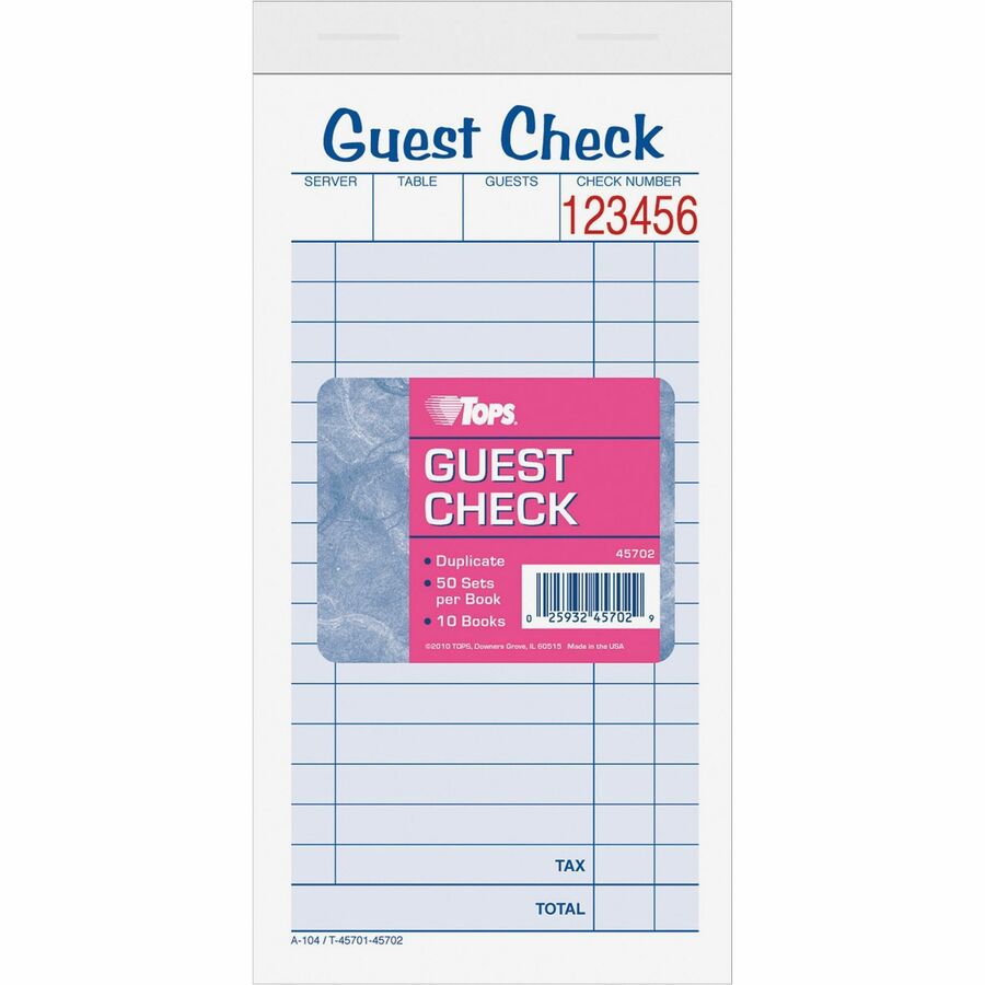 TOPS 2-part Carbonless Guest Check Books