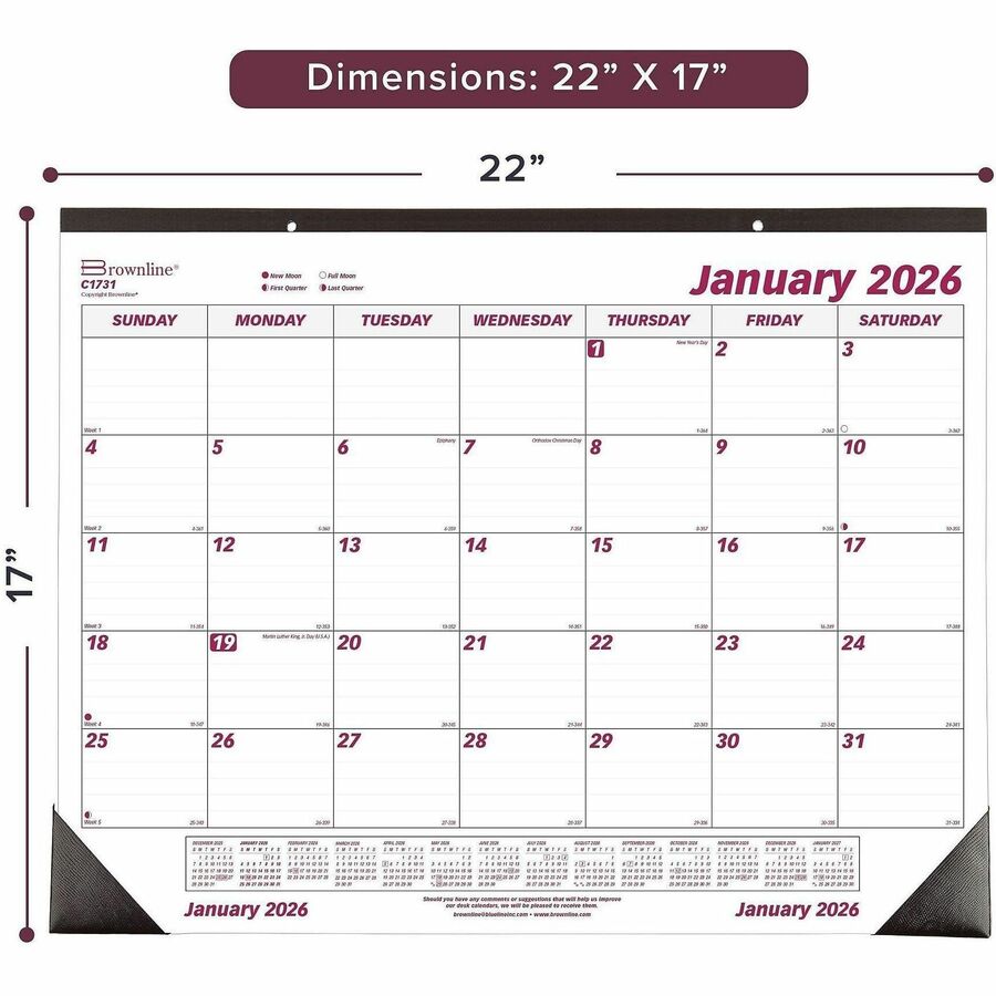 Brownline Professional Monthly Desk/Wall Calendar