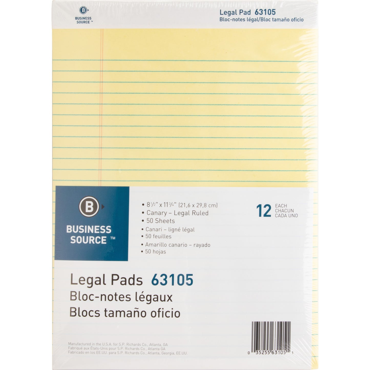 Business Source Micro-Perforated Yellow Legal Ruled Pads