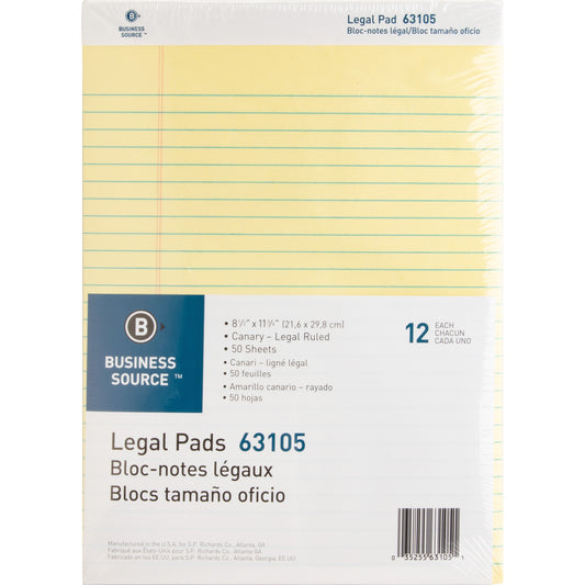 Business Source Micro-Perforated Yellow Legal Ruled Pads