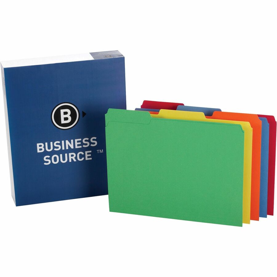 Business Source 1/3 Tab Cut Letter Top Tab Asst. Colors File Folder