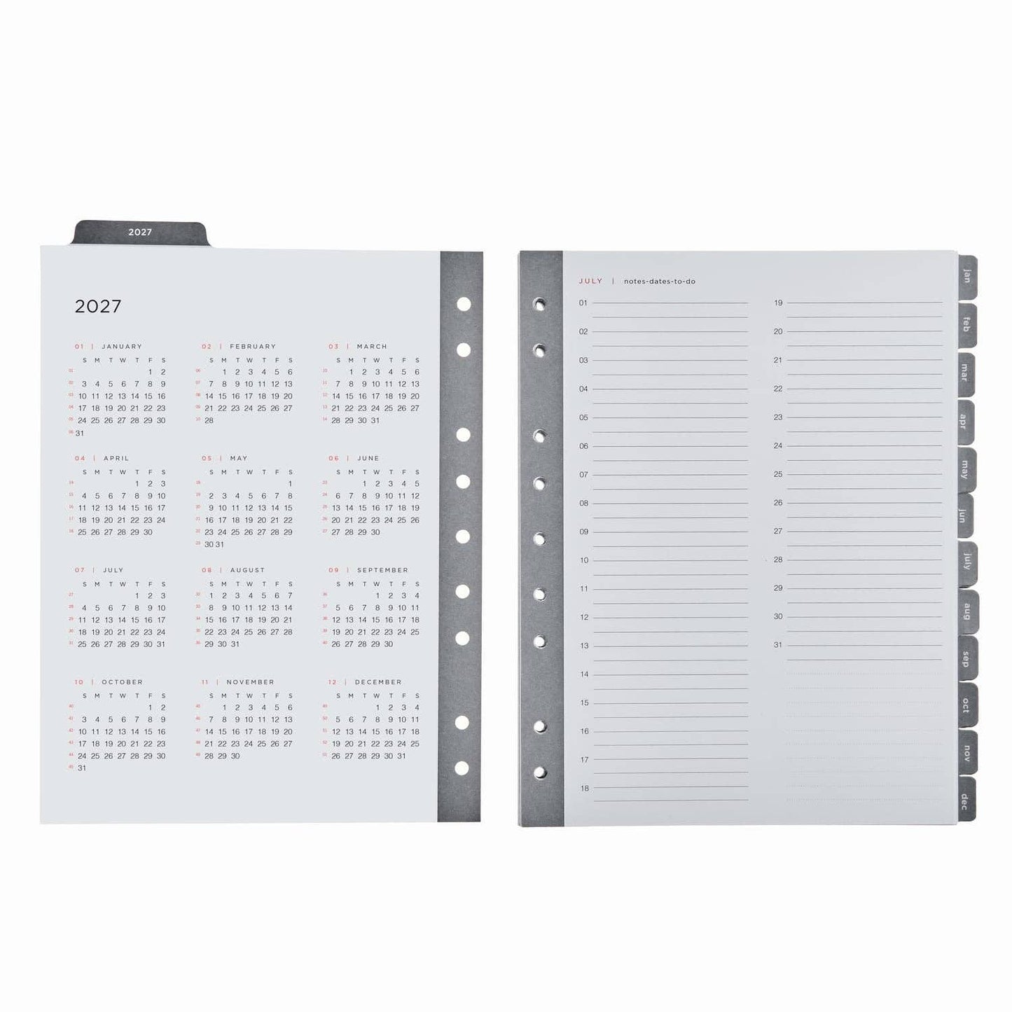 July 2026 - December 2027 Mini Month Tabs