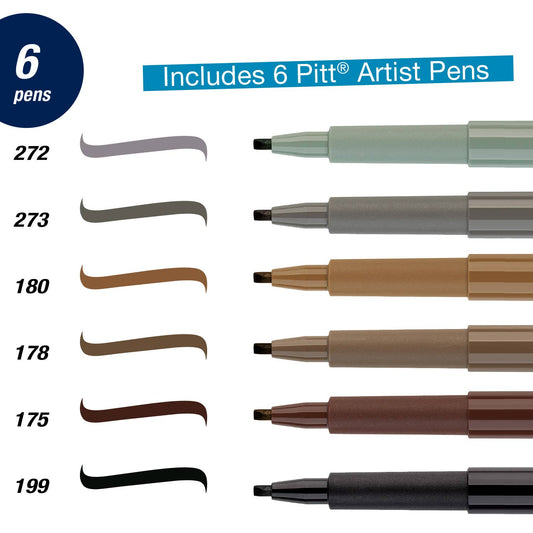 Pitt Artist Pen, Calligraphy Art - Subtle Tones Set of 6