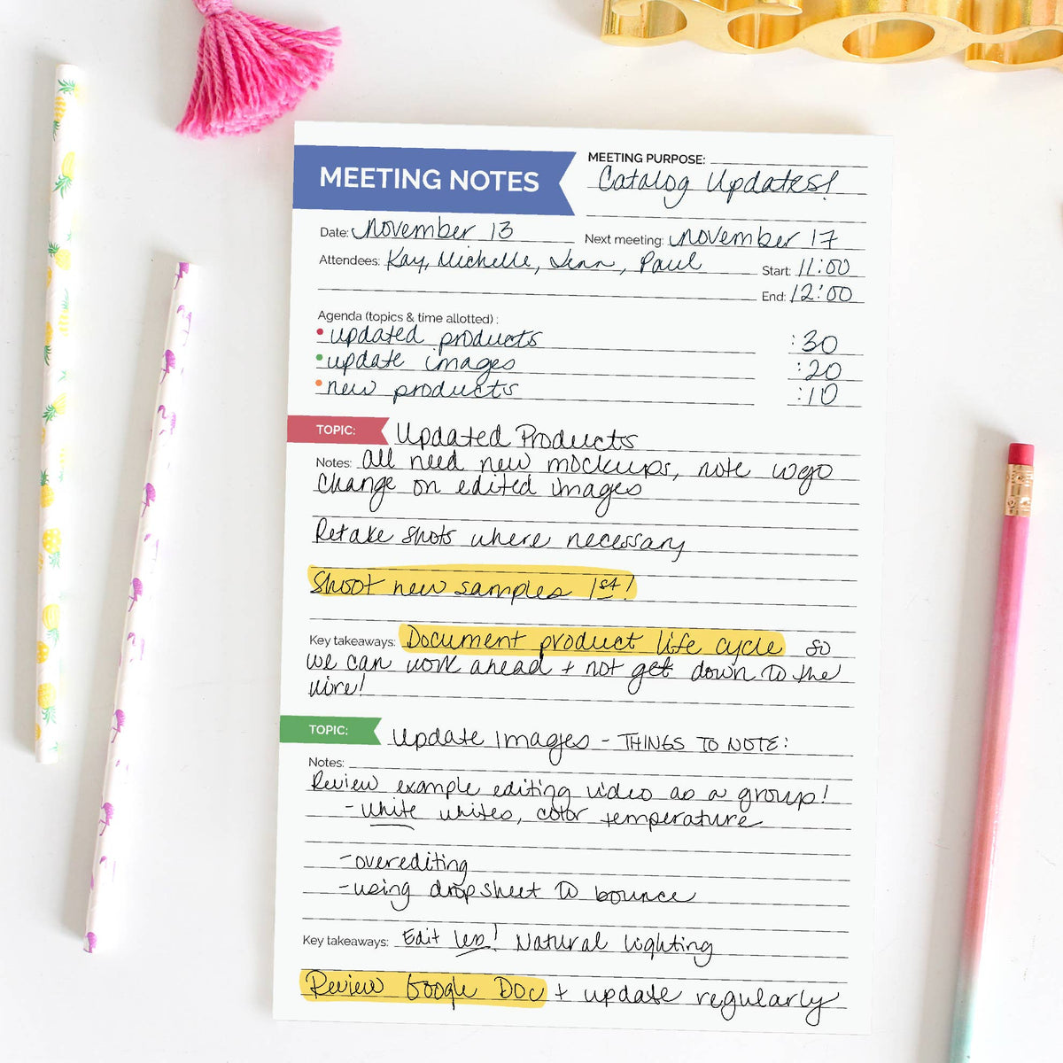 Double Sided Meeting Notes Planning Pad 6x9in