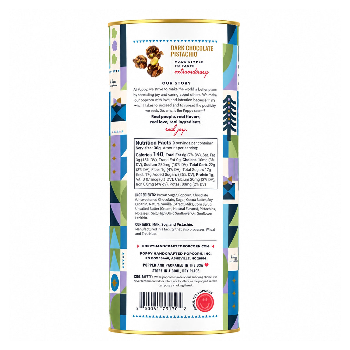 POPPY Dark Chocolate Pistachio Popcorn Cylinder