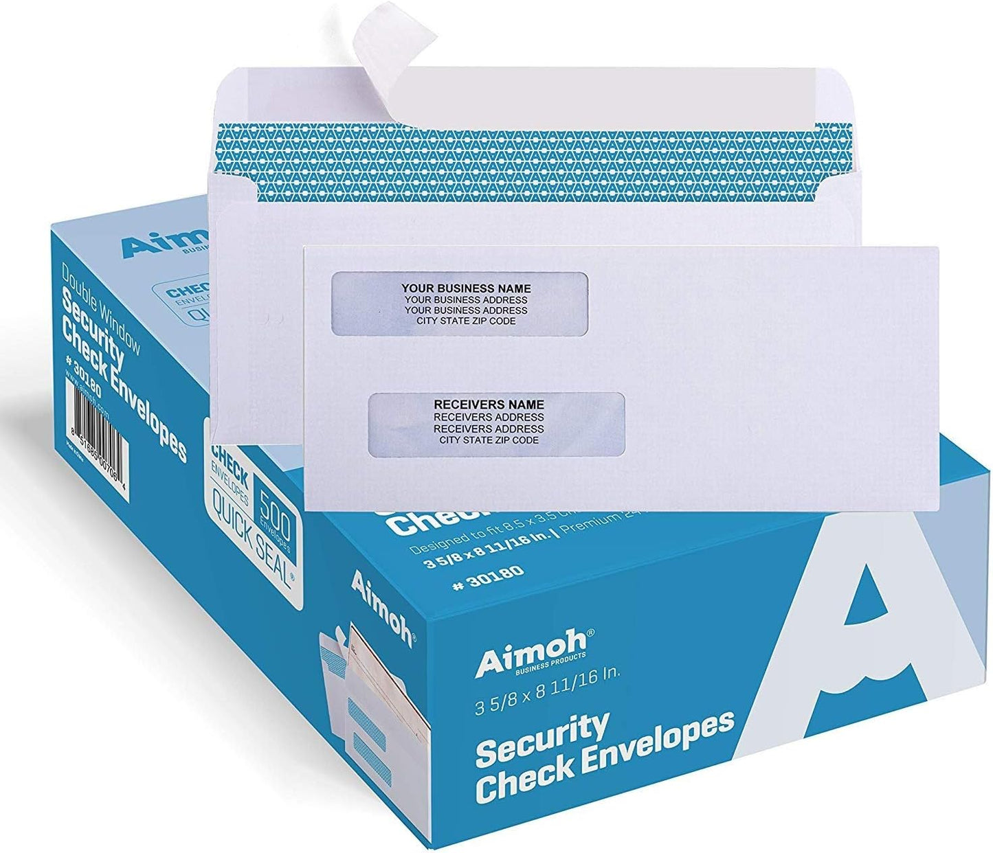 Aimoh #8 Double Window Self Seal Security Check Envelopes
