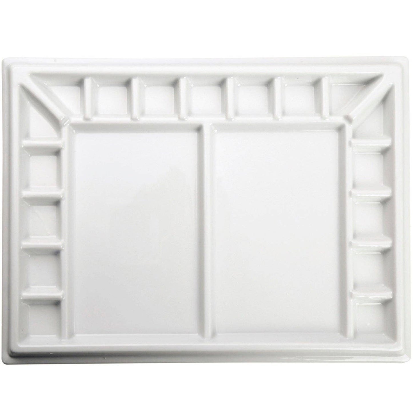 MEEDEN Studio Ceramic Paint Palette, Large Porcelain Watercolor Palette for Artists Painting, Acrylic Gouache Watercolor Mixing Tray, 17-Well 13 by 10 Inch-Without a Lid