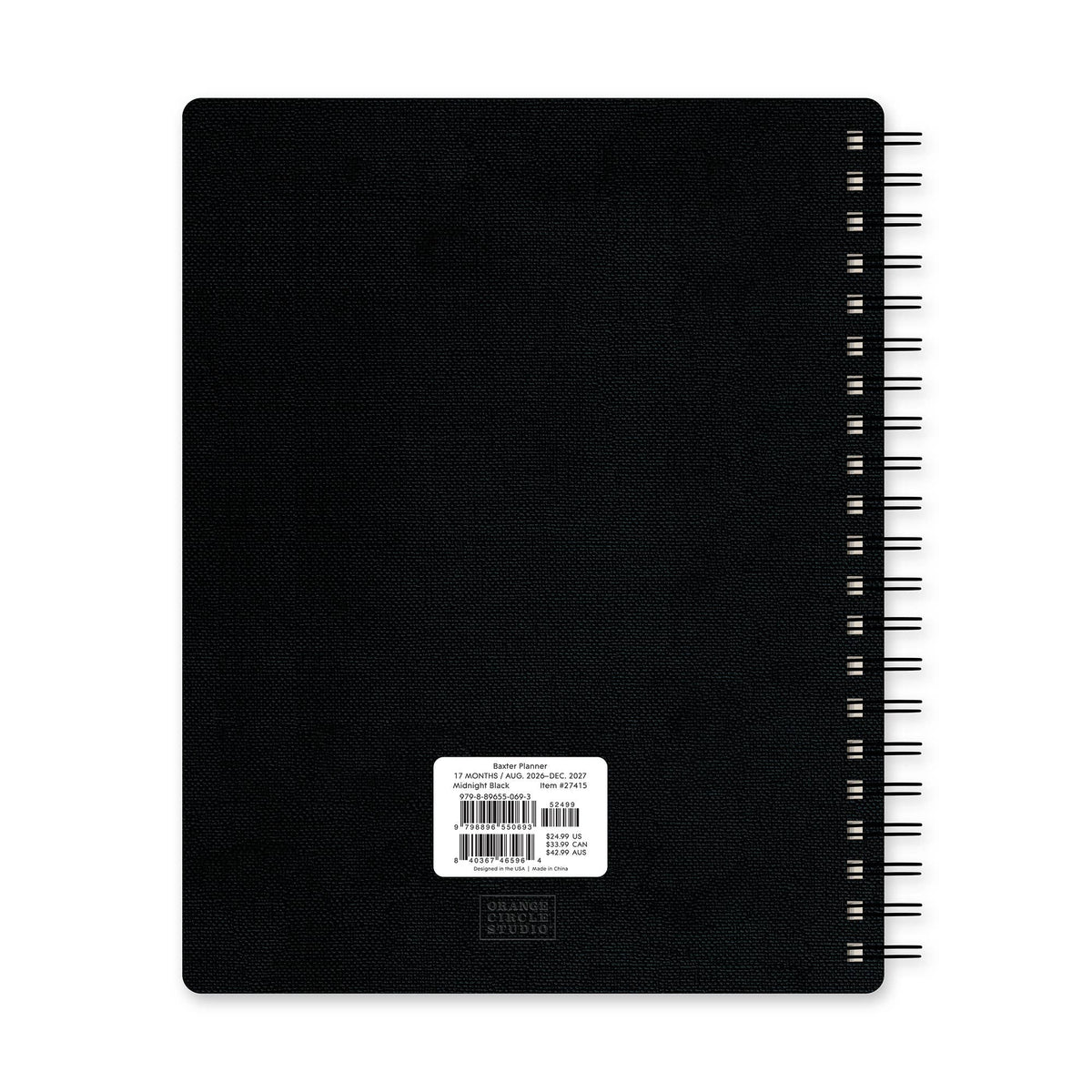 2027 Midnight Black Baxter Planner