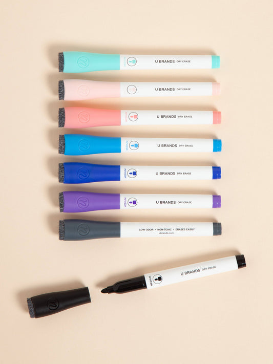 U Brands Medium Tip Dry Erase Markers, 8ct, Assorted Pastels