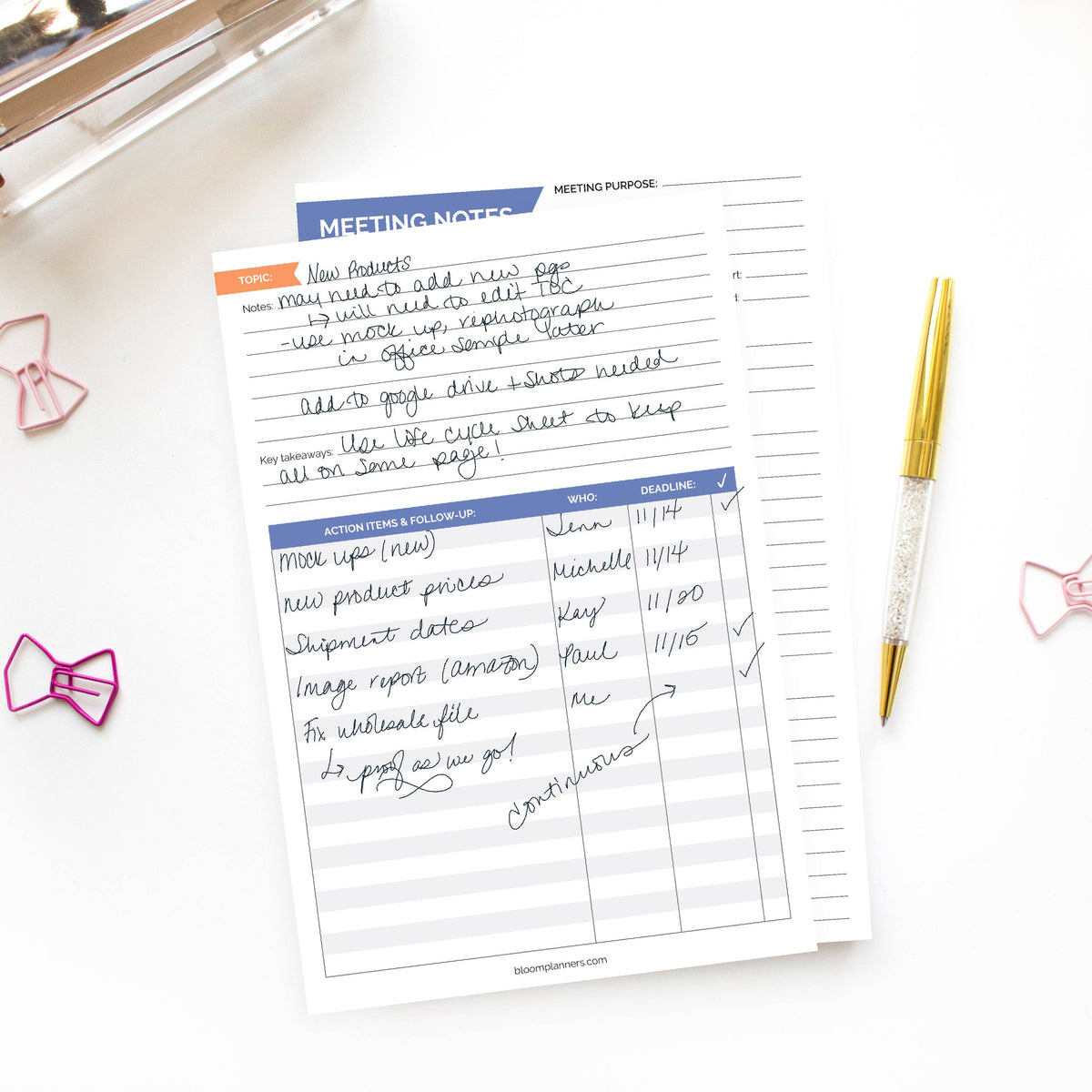 Double Sided Meeting Notes Planning Pad 6x9in