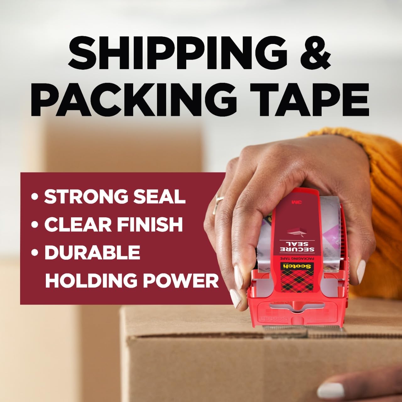 Scotch Secure Seal Packing Tape, with Dispenser 1.88 in x 800 in.