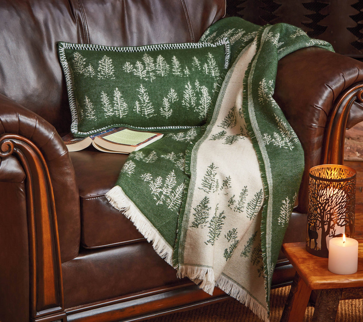 Aspen Lumbar Pillow Green Cotton Christmas