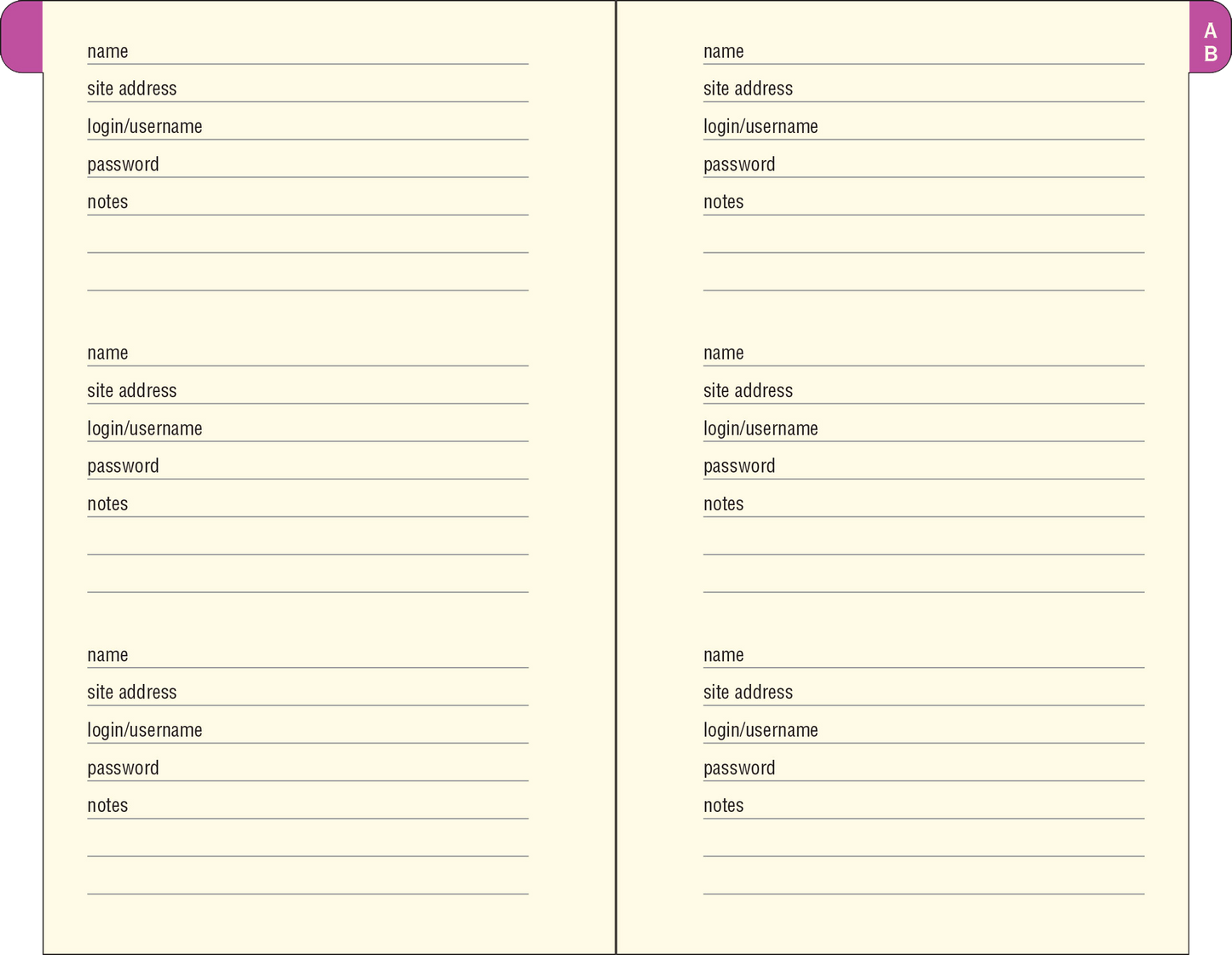 Galaxy Internet Address & Password Logbook