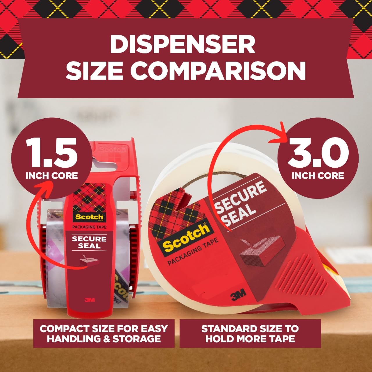 Scotch Secure Seal Packing Tape, with Dispenser 1.88 in x 800 in.