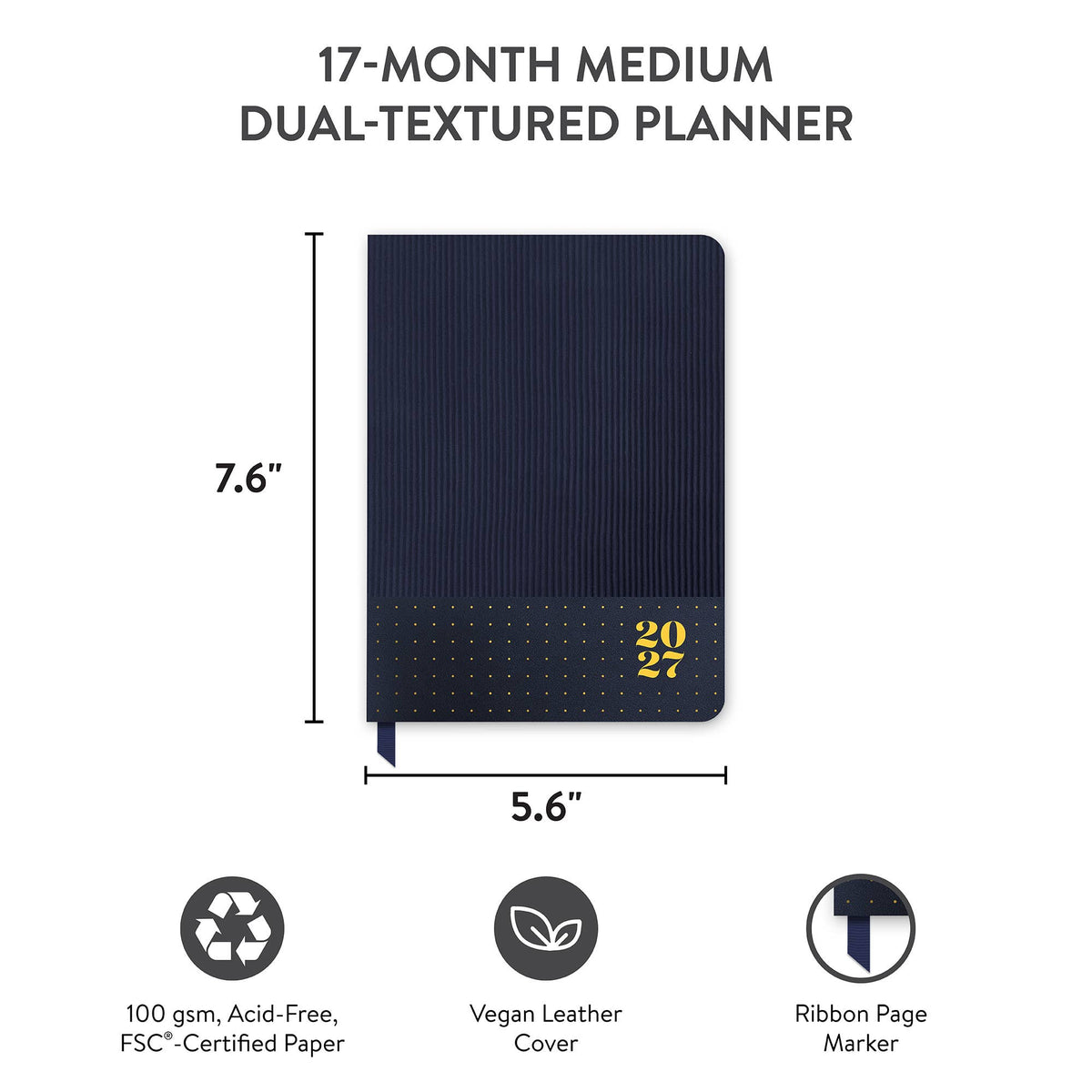 2027 Dots on Navy Medium Dual-Textured Planner