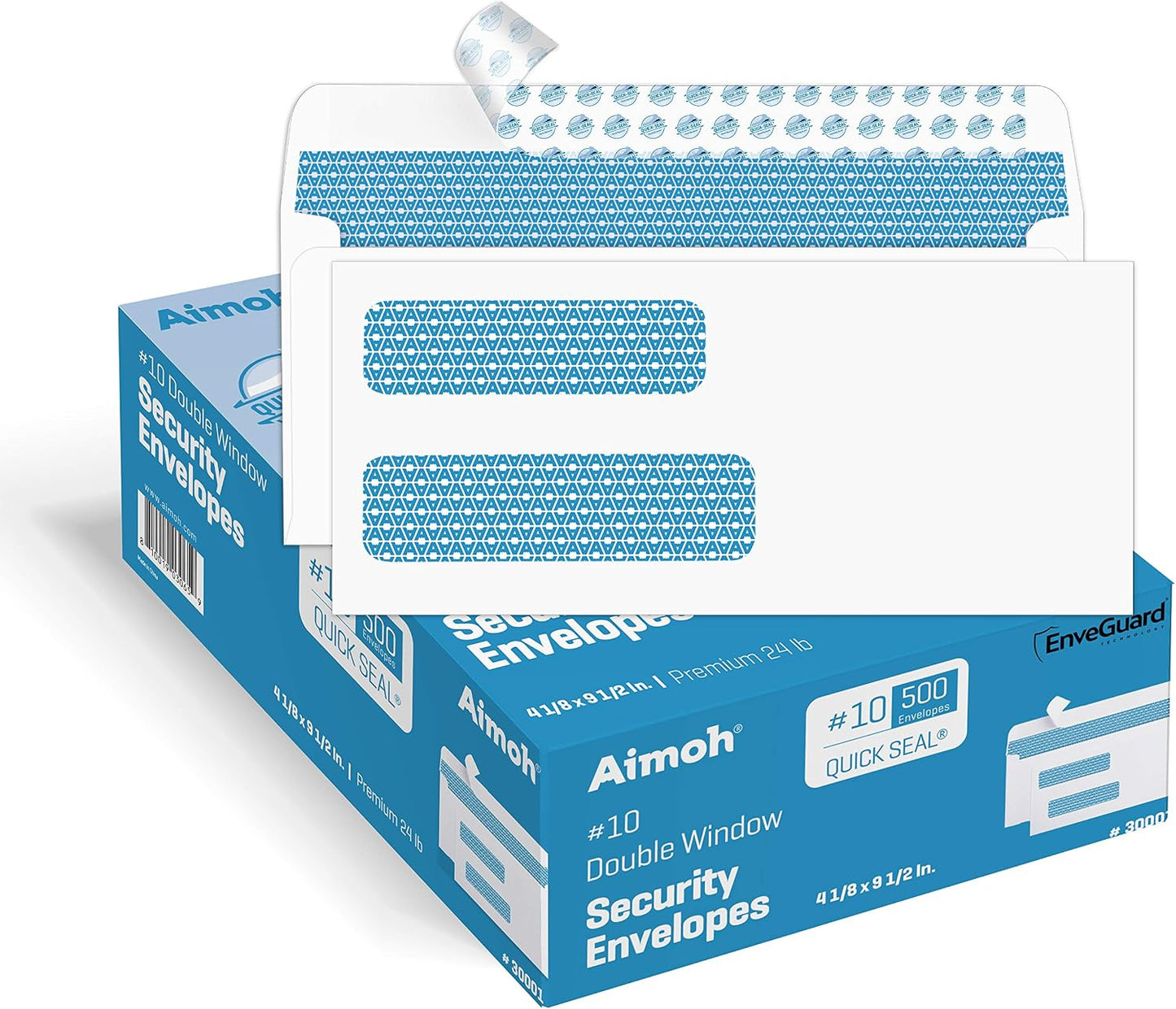 Aimoh #10 Double Window Self-Seal Security Envelopes, #10 Envelope, 500ct