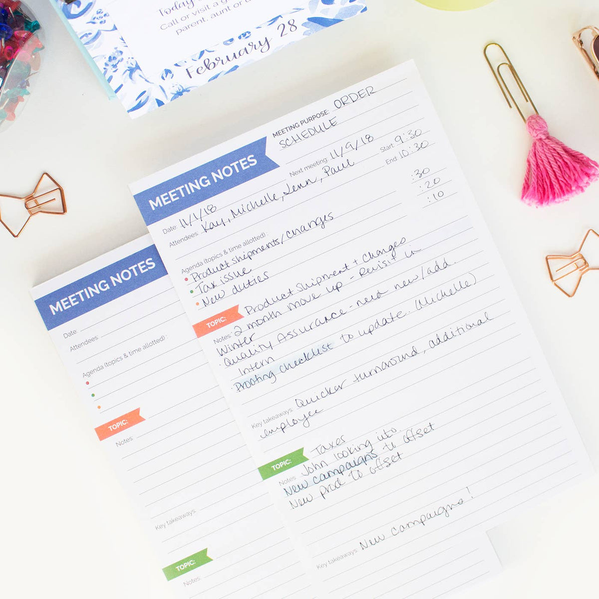Double Sided Meeting Notes Planning Pad 6x9in