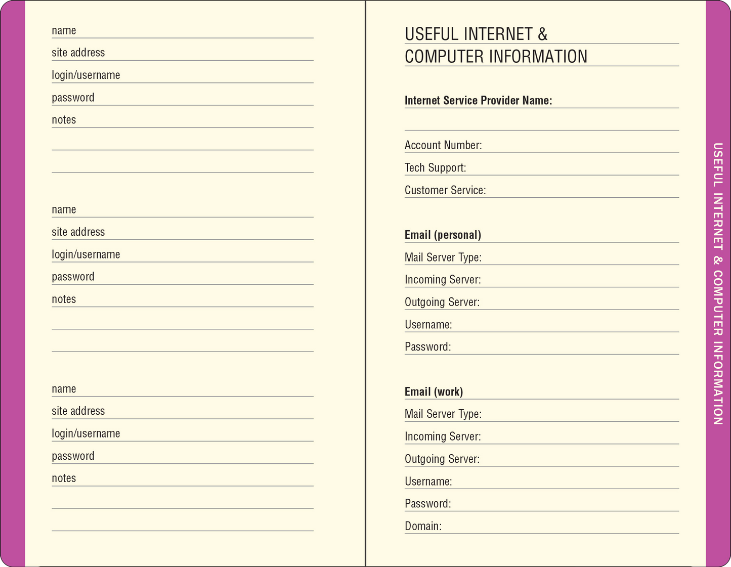 Galaxy Internet Address & Password Logbook