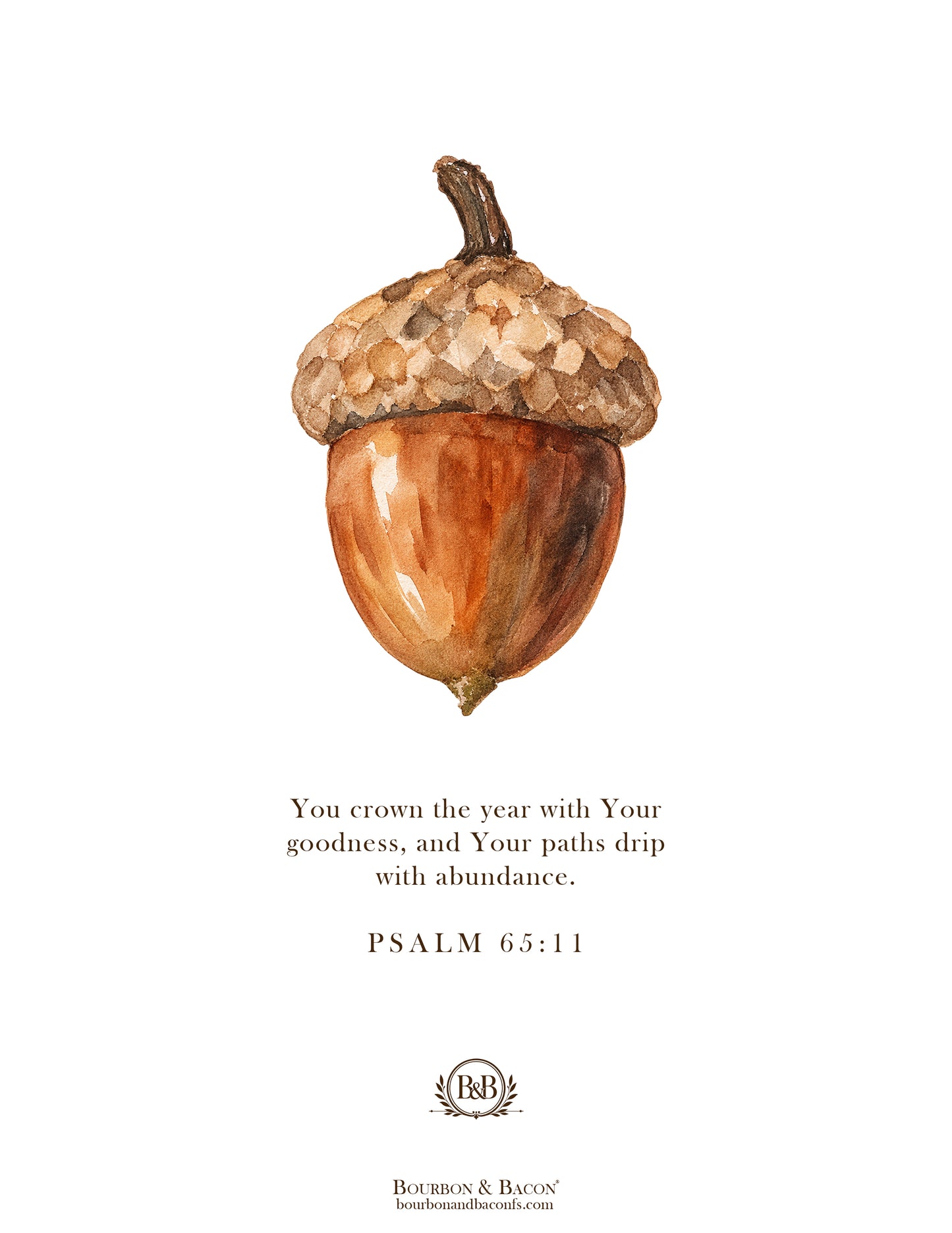 Autumn Cozy Cottage Wall Art Print - Acorn with Bible Verse