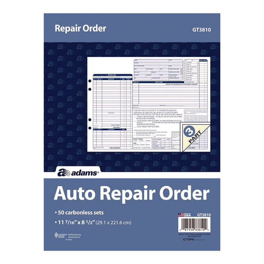 Adams 3 part Auto Repair Work Order Forms