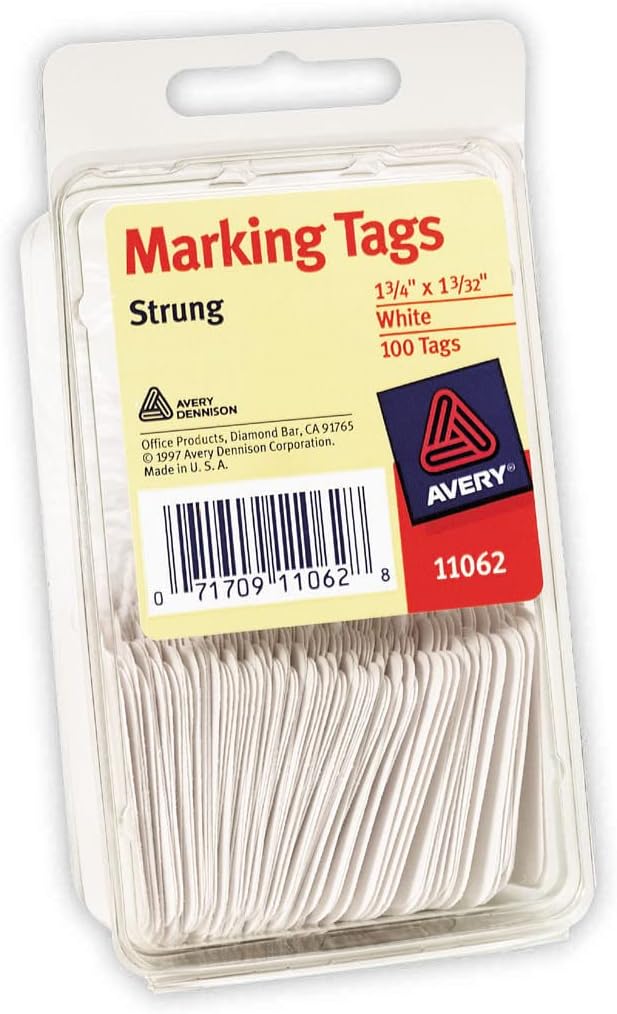 Avery White Marking Tags, Strung, 1-3/4" x 1-3/32", Pack of 100