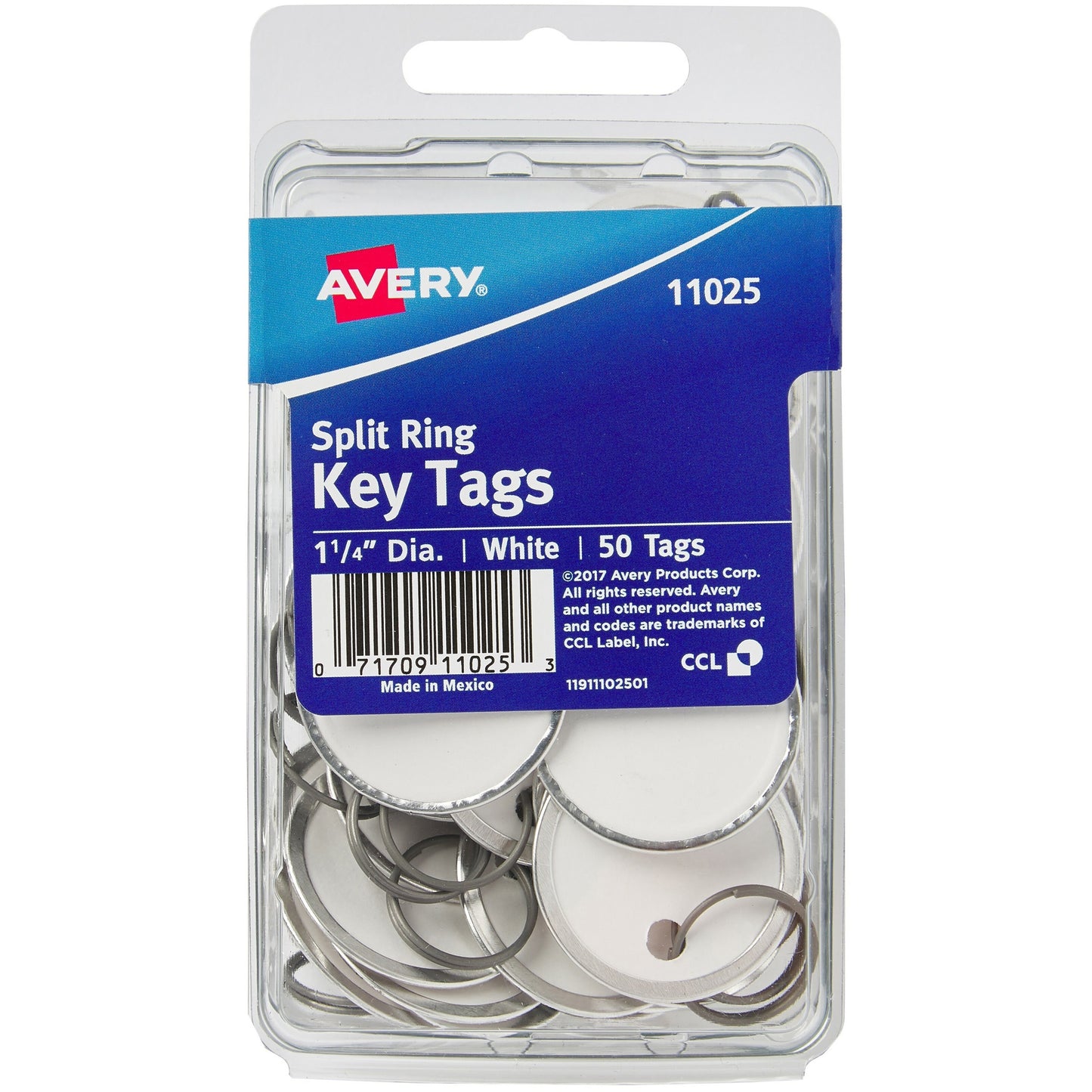 Avery® Metal Rim Key Tags- White, 50 Tags