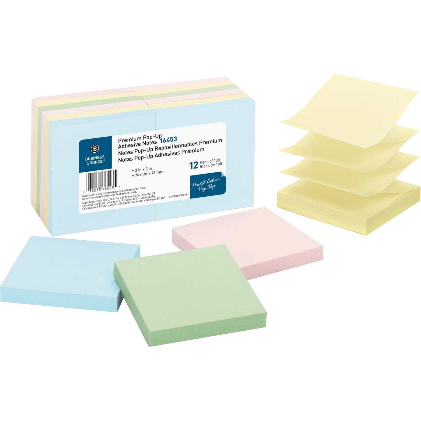 Business Source Premium Pop-up Adhesive Notes, 12 pack
