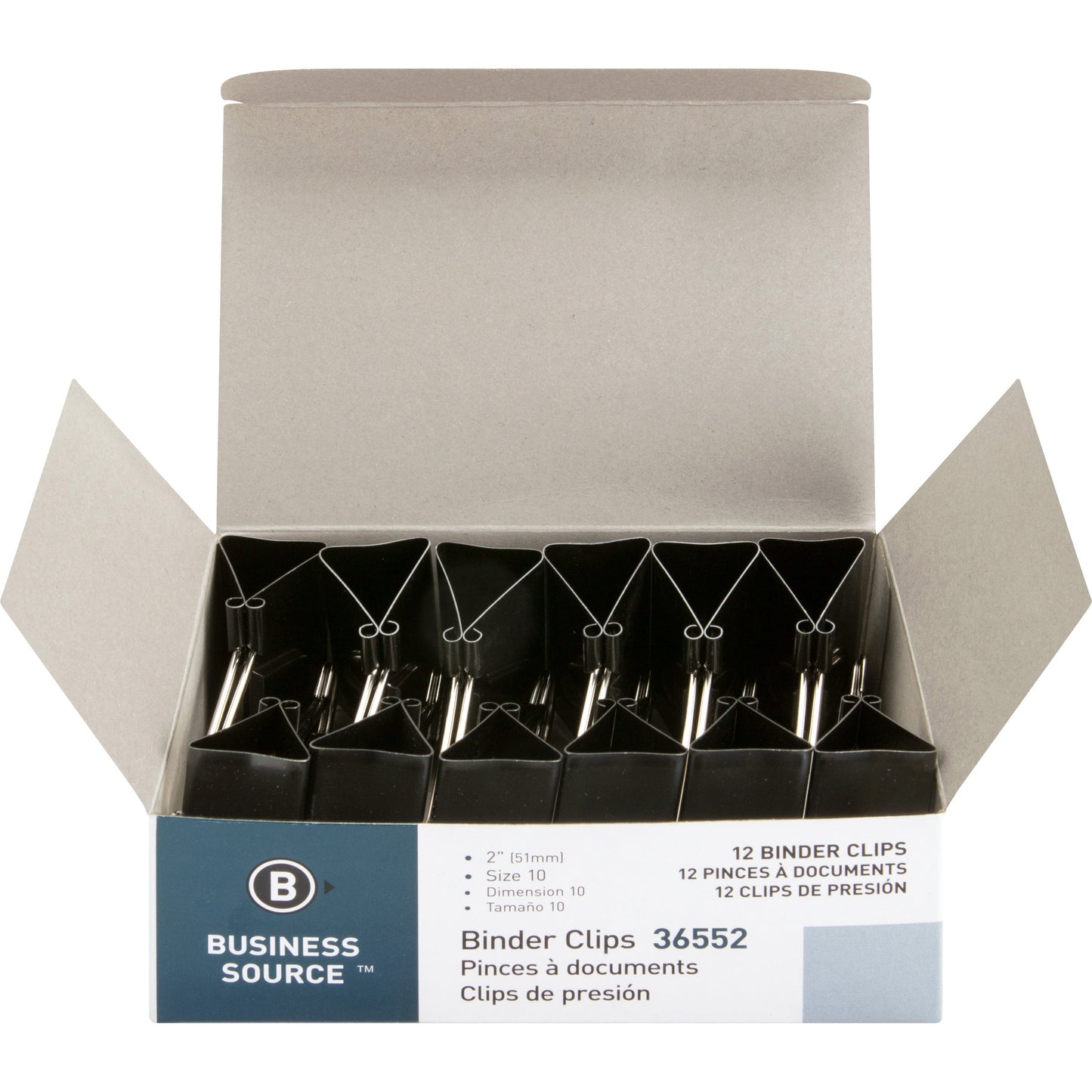 Business Source Large 2" Binder Clips, Black