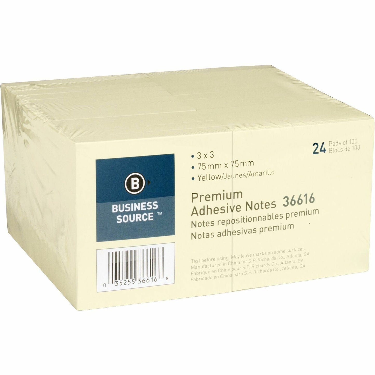 Business Source Yellow Repositionable Adhesive Notes