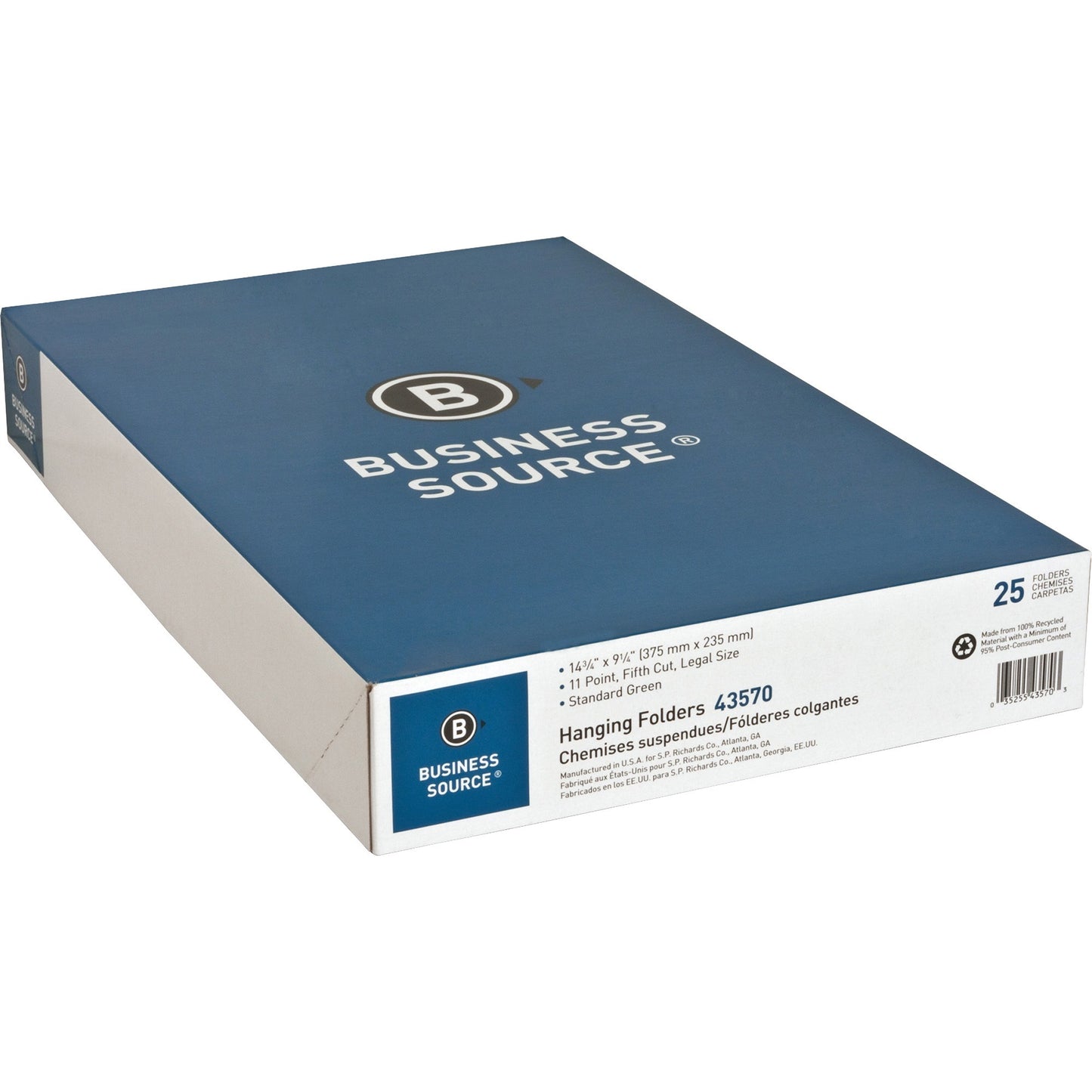 Business Source 1/5 Tab Cut Legal Standard Green Hanging Folder