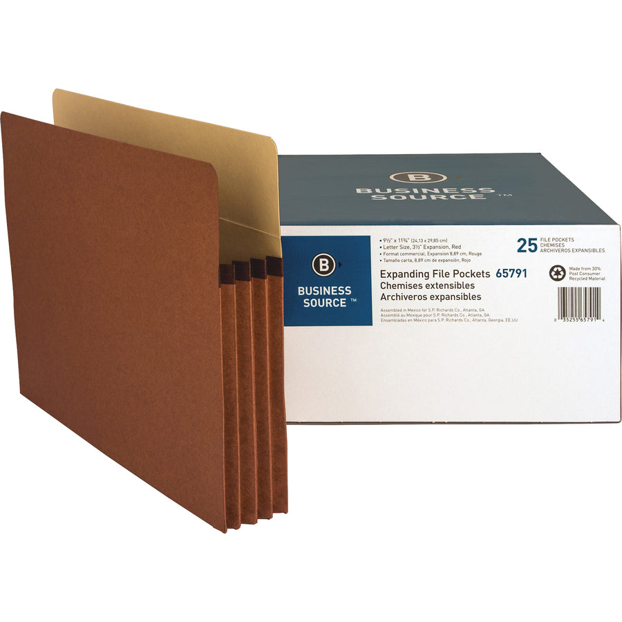 Business Source 3 1/2" Expanding File Pockets, Single