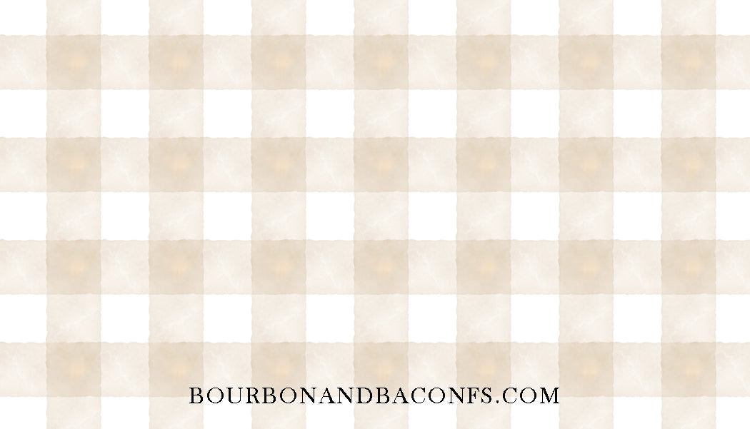 Beige and white gingham pattern with a website address at the bottom.