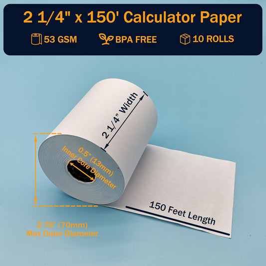 2 1/4 in x 150 ft Calculator / Adding Machine Paper Roll