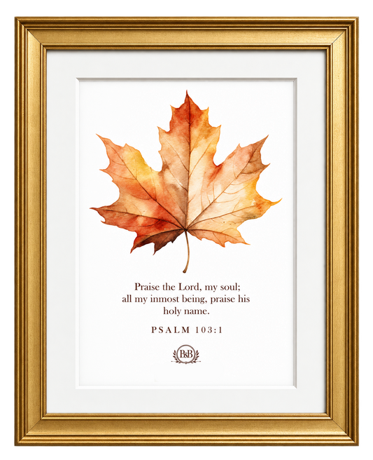 Autumn Cozy Cottage Wall Art Print - Leaf with Bible Verse